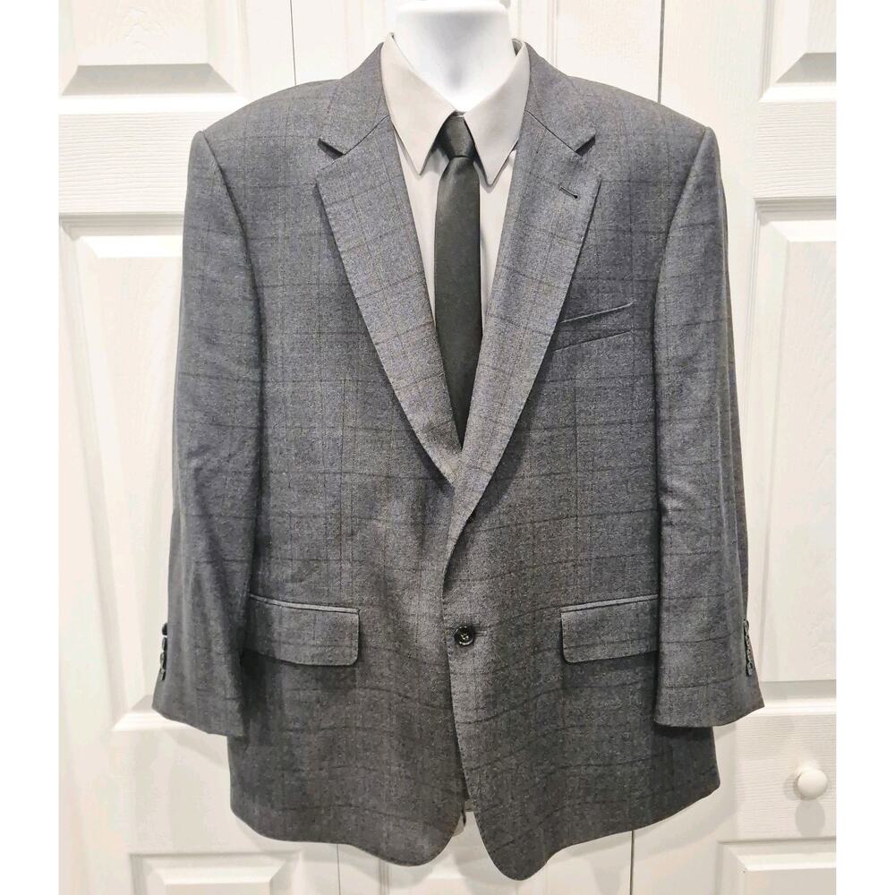 Jos A Bank Joseph Sport Coat Blazer 44R Gray Plaid Silk Wool 2 Button Mens